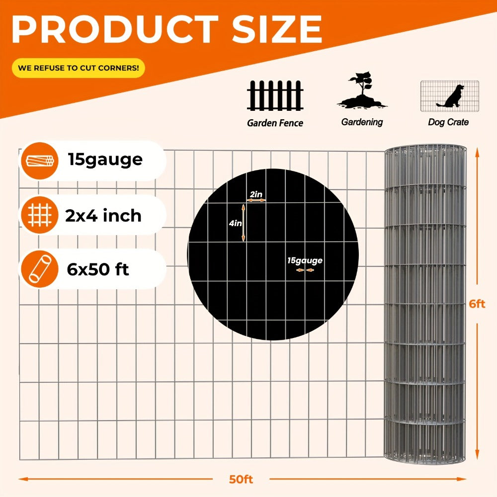 Welded Wire Mesh Fence Roll 50ft ¨C Galvanized Zinc-Coated Steel Hardware Cloth for Chicken Coop, Garden Fence, Pet Enclosure, Rabbit Hutch & Plant Support, Rust-Resistant, 4ft 5ft 6ft Wide Options