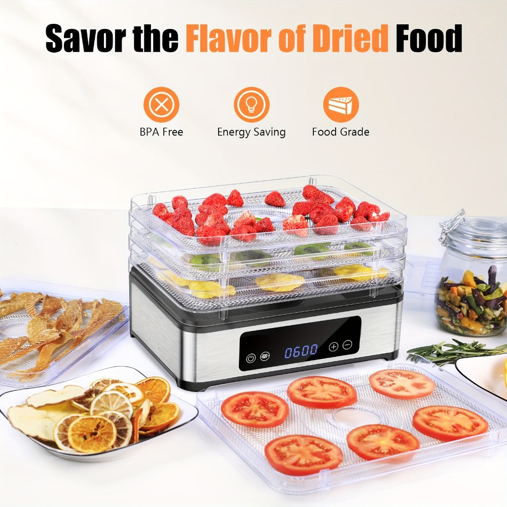 Food Dehydrator Machine 5 Stainless Steel Trays 420W with 48-Hour Timer Temperature Control 95-160¡ãF 360¡ã Airflow BPA-Free Dehydrator for Jerky Herbs Meat Fruit Mushrooms with Recipe Book