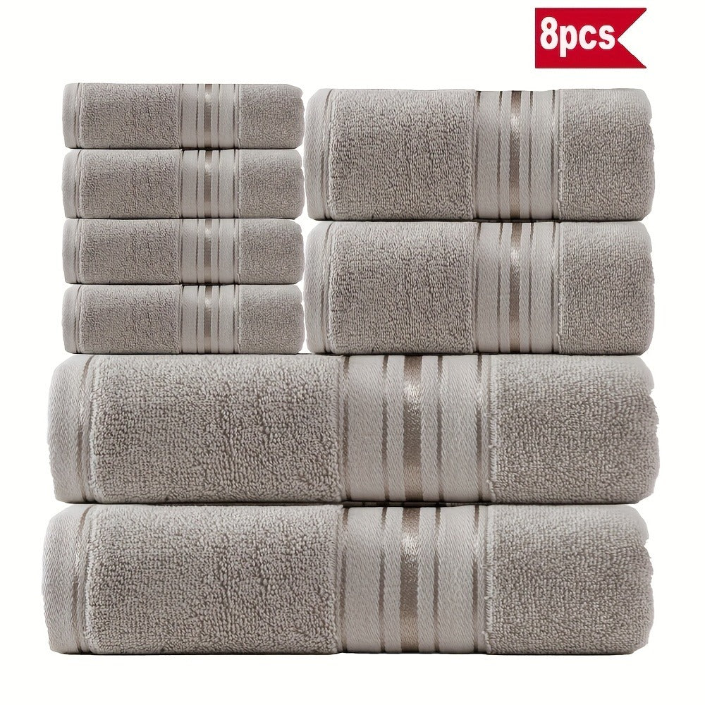 Cotton Bath Towel Set 8 Piece 550GSM Vintage Striped - 100% Cotton Hotel Quality Soft Absorbent Machine Washable | 2 Bath 2 Hand 4 Washcloths | 15 Colors | Bathroom Hotel Spa Gift