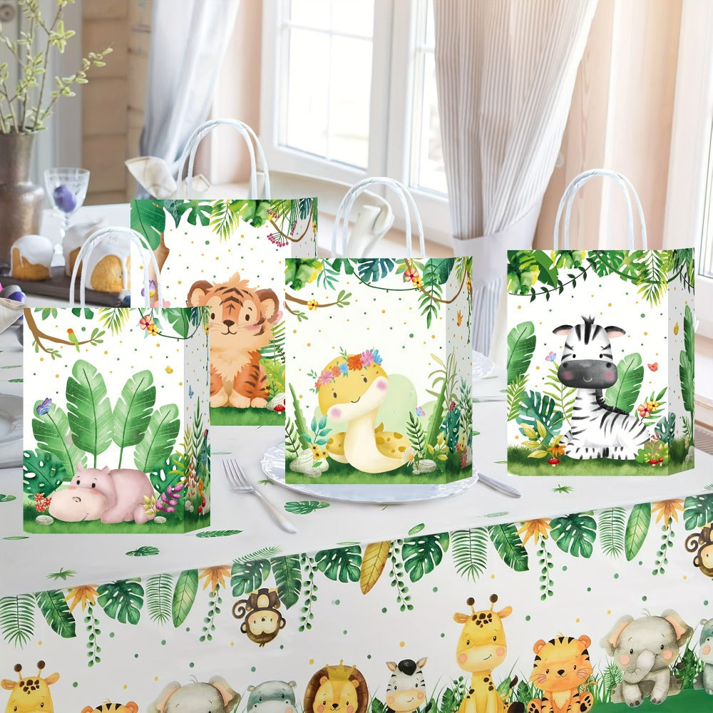 Party Favor Bags Safari Animals Jungle Theme Woodland Print Paper Goodie Bags with Handles for Kids Birthday Party Candy Gift Bags 8 Styles 16 or 32 Pack