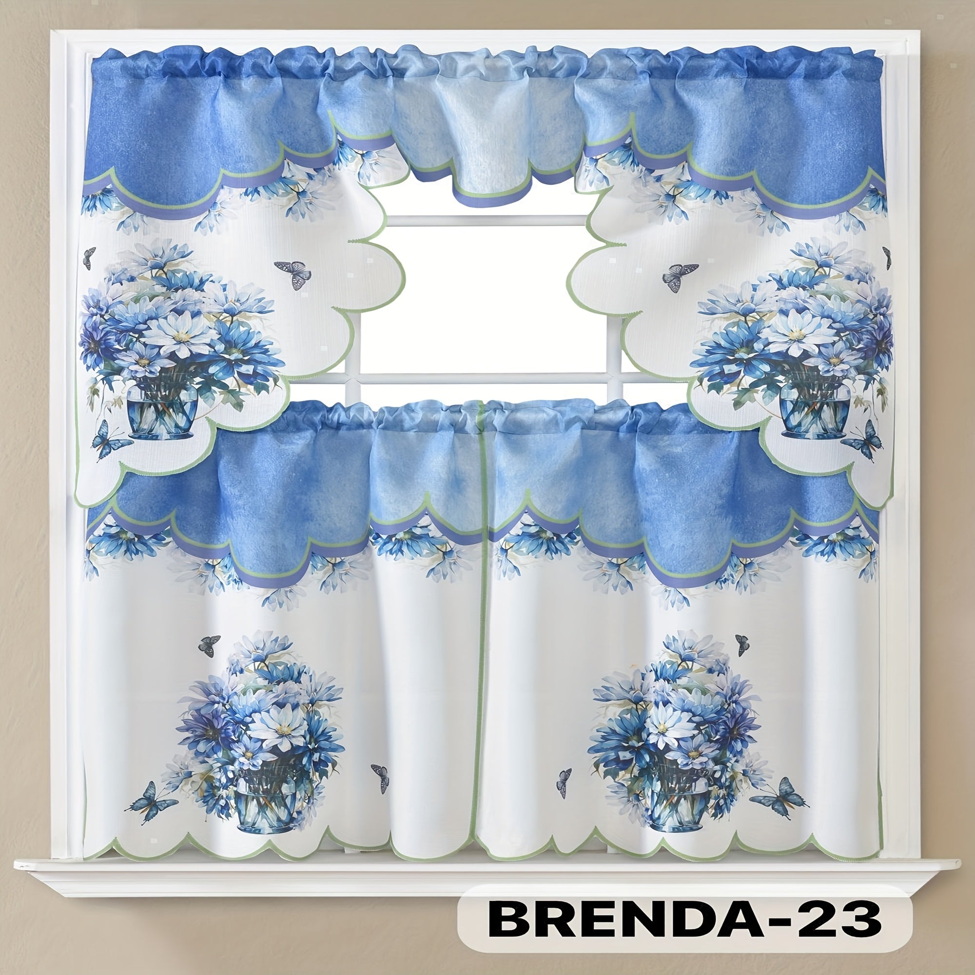 Kitchen Curtains 3 Piece Set Embroidered Satin Valance and Tiers - Rod Pocket Light Filtering Machine Washable 46 Colors Available All Season Home Decor