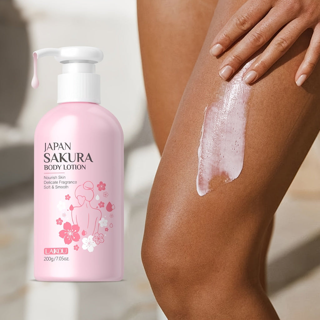 Sakura Body Lotion Hydrating Moisturizer 200g | LAIKOU Radiant Skin Cream with Vitamin C & Shea Butter | Dry Cracked Skin Repair | Brightening Nourishing Body Cream for Silky Smooth Skin