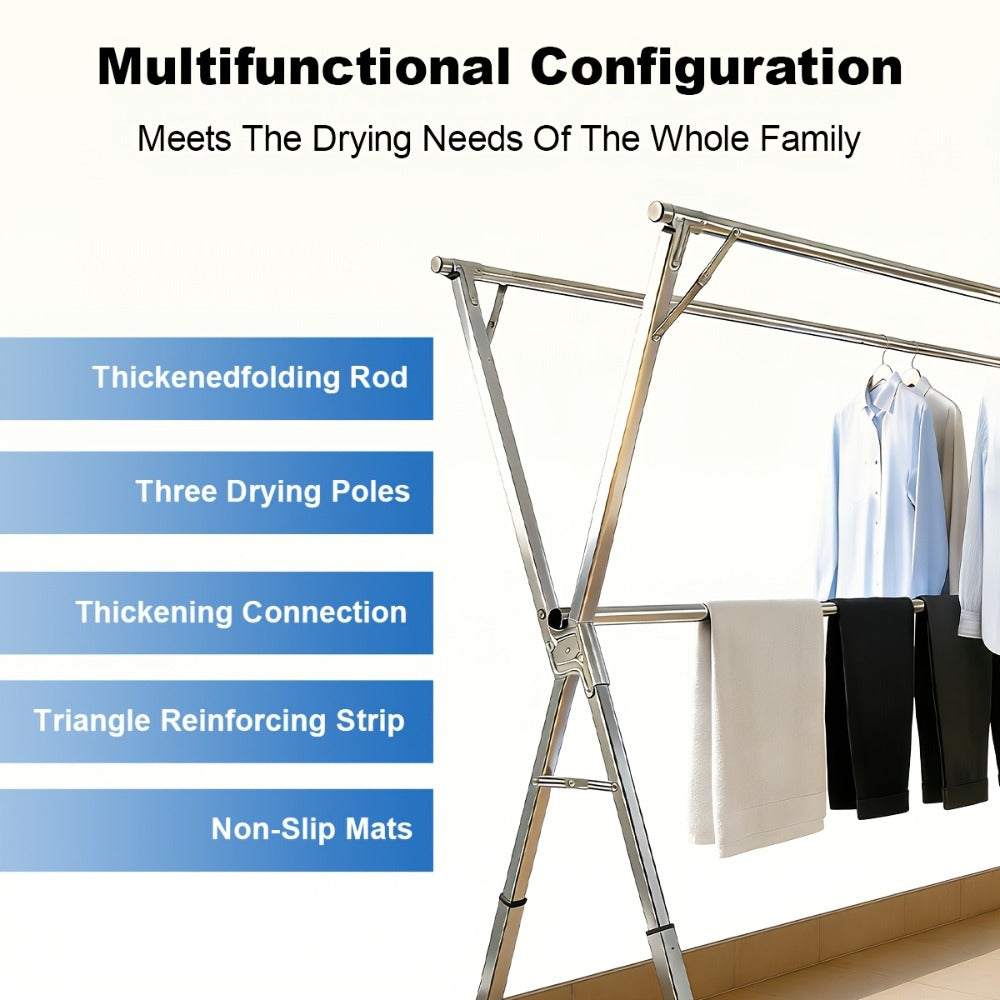 Clothes Drying Rack Foldable Heavy Duty - Upgraded X-Frame Collapsible Laundry Drying Rack for Indoor Outdoor Use, Adjustable Metal Clothesline Stand for Clothes, Blankets, Bedding, Sweaters