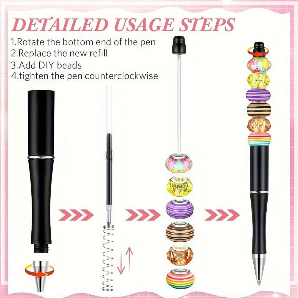 Beadable Pens Bulk 40/60pcs, DIY Bead Ballpoint Pens with Black Ink Shaft, Assorted Random Colors for DIY Crafts, School Office Teachers Bridal Shower Graduation Gifts