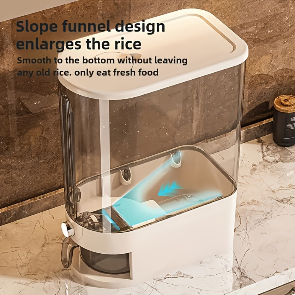 Rice Storage Container Airtight Sealed Moisture-Proof Insect-Proof Food Grade PET Grain Bin with Measuring Cup Flip-Top Lid 11lbs 22lbs White Transparent