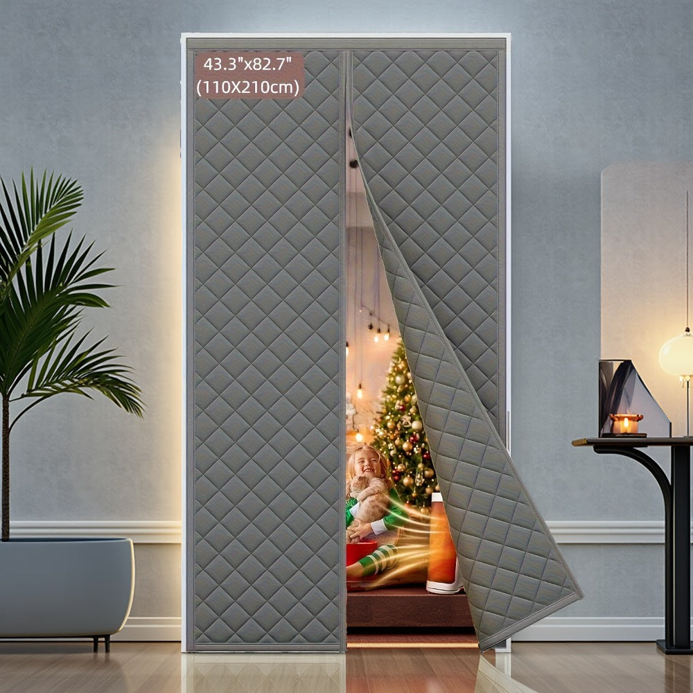 Thermal Insulated Door Curtain Magnetic Closure Knit Plaid Pattern ¨C Windproof Insulation Blanket for Front Door, Sliding Glass, Patio & French Doors, Keep Cold Out, Grey & Brown, Multiple Sizes