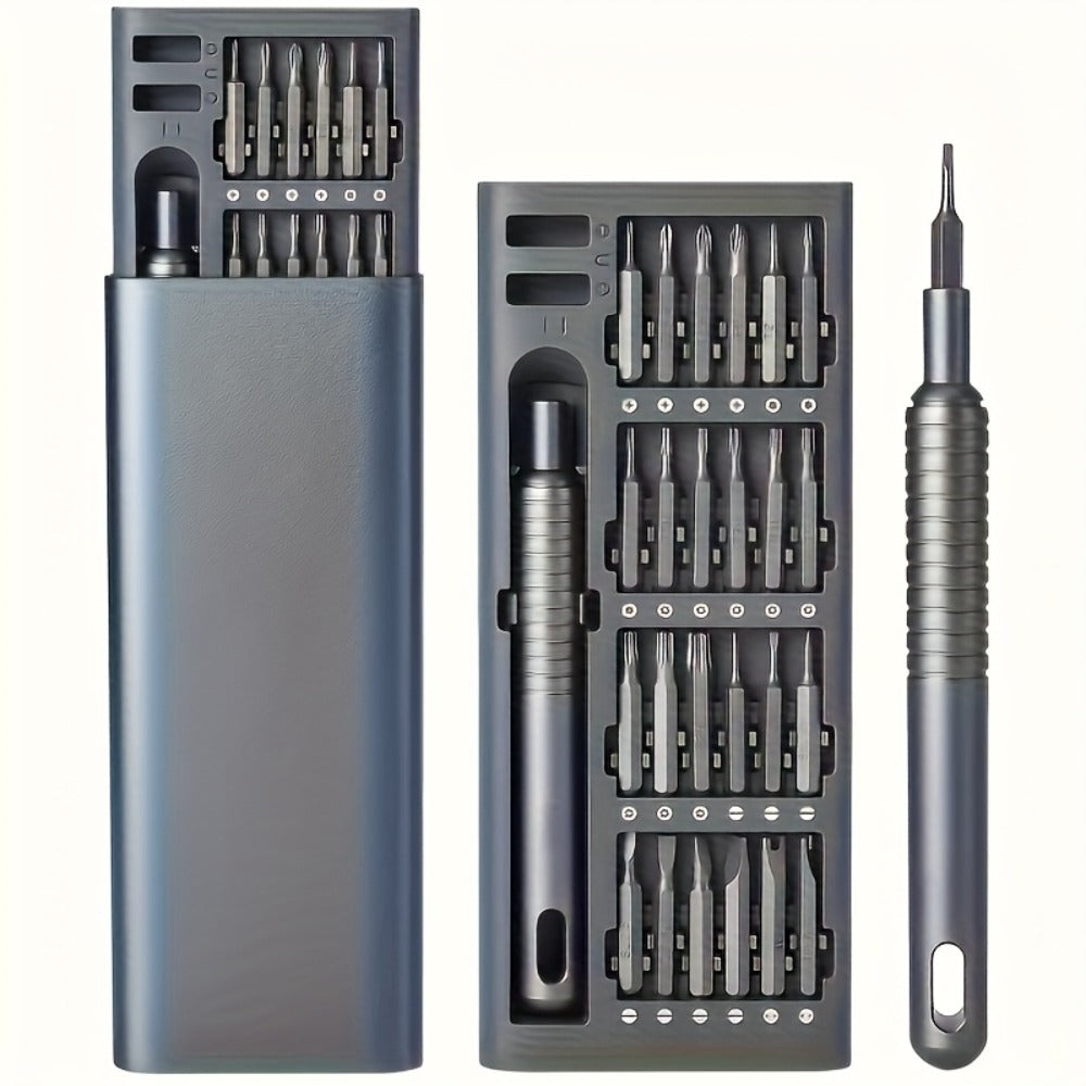 Precision Screwdriver Set 25PCS ¨C Flat Head & Phillips Bits | Ergonomic Grip | All-in-One Kit for Electronics, Smartphones, Watches, Glasses & Jewelry Repair | Compact & Portable | Black