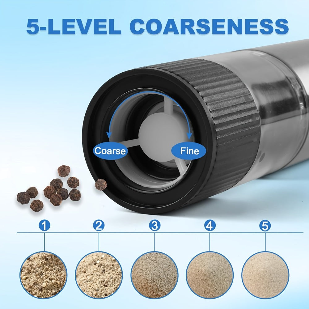 Electric Pepper Grinder USB-C Rechargeable ¨C 5-Level Adjustable Coarseness, One-Hand Operation, Stainless Steel Pepper Mill with Ceramic Core for Kitchen Cooking, Outdoor BBQ & Grilling