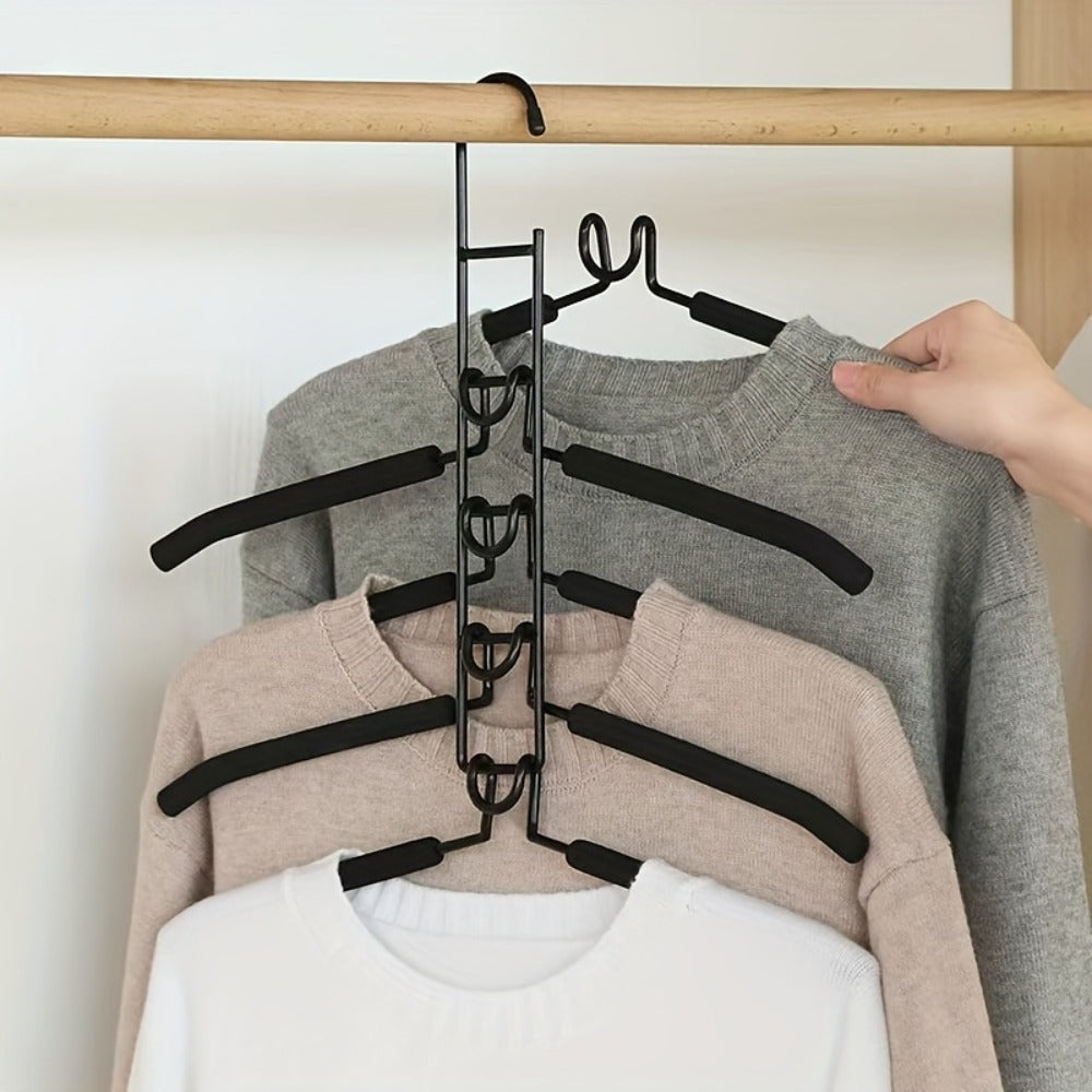 Space Saving Hangers 5-in-1 Multi-Layer Metal Closet Organizer | Heavy Duty Non-Slip Foam Pads | 2 Pack Clothes Hanger for Coats Sweaters Suits T-Shirts Closet Space Saver