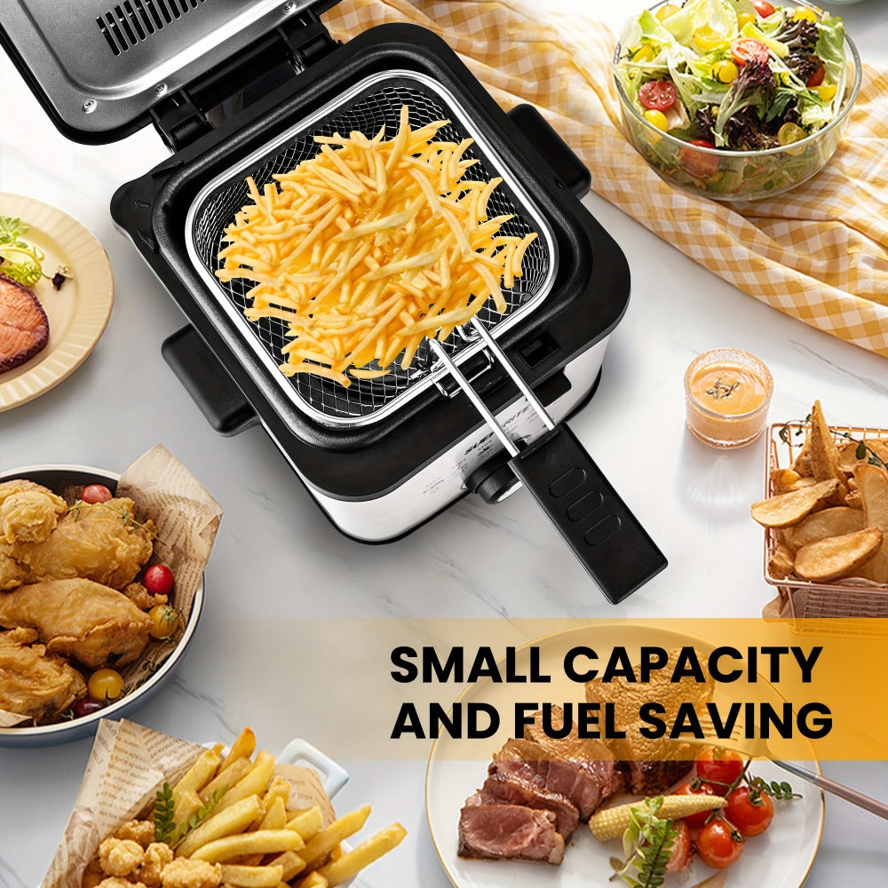 Deep Fryer 1500W Electric ¨C Non-Stick Stainless Steel Frying Pot with Adjustable Temperature Control & Frying Basket, 1.5L / 2.5L / 3L / 5L / 6L Capacity for Home Kitchen
