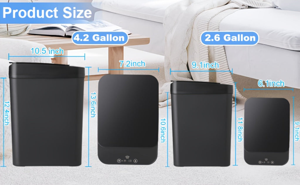 Motion Sensor Trash Can 2 Pack Touchless Automatic 4.2 Gal and 2.6 Gal with Lids Narrow Electric Garbage Bin for Bathroom Bedroom Office