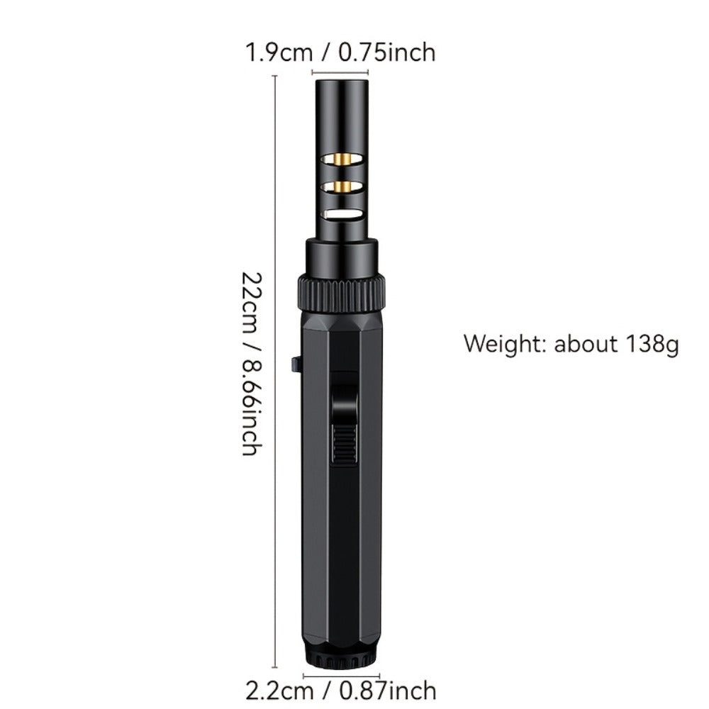 Windproof Jet Flame Torch Lighter with Safety Lock & Switch Lock, Large Adjustable Flame, Outdoor Torch for Campfire BBQ Baking Camping, Gas Not Included, Black Silver Blue