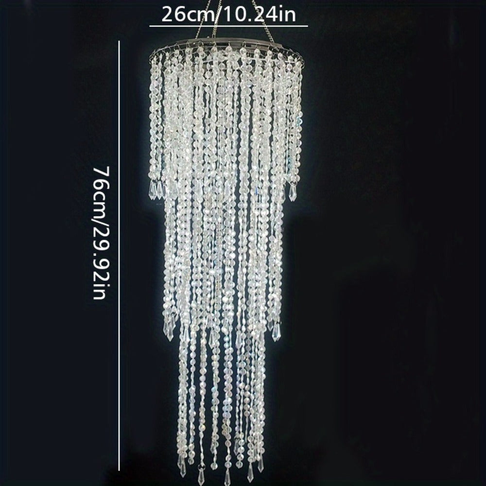 Crystal Beaded Chandelier Lampshade Acrylic Sparkling Droplets Elegant Ceiling Light Fixture Cover for Wedding Party Home Decor Multiple Sizes Branch Style Beadwork Pendant Shade