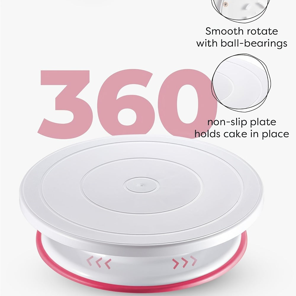 Cake Decorating Set 22-Piece with Rotating Turntable Stand, Stainless Steel Piping Tips, Pastry Bags, Icing Spatula & Scrapers, Complete Cake Decoration Kit for Beginners and Home Bakers, Pink