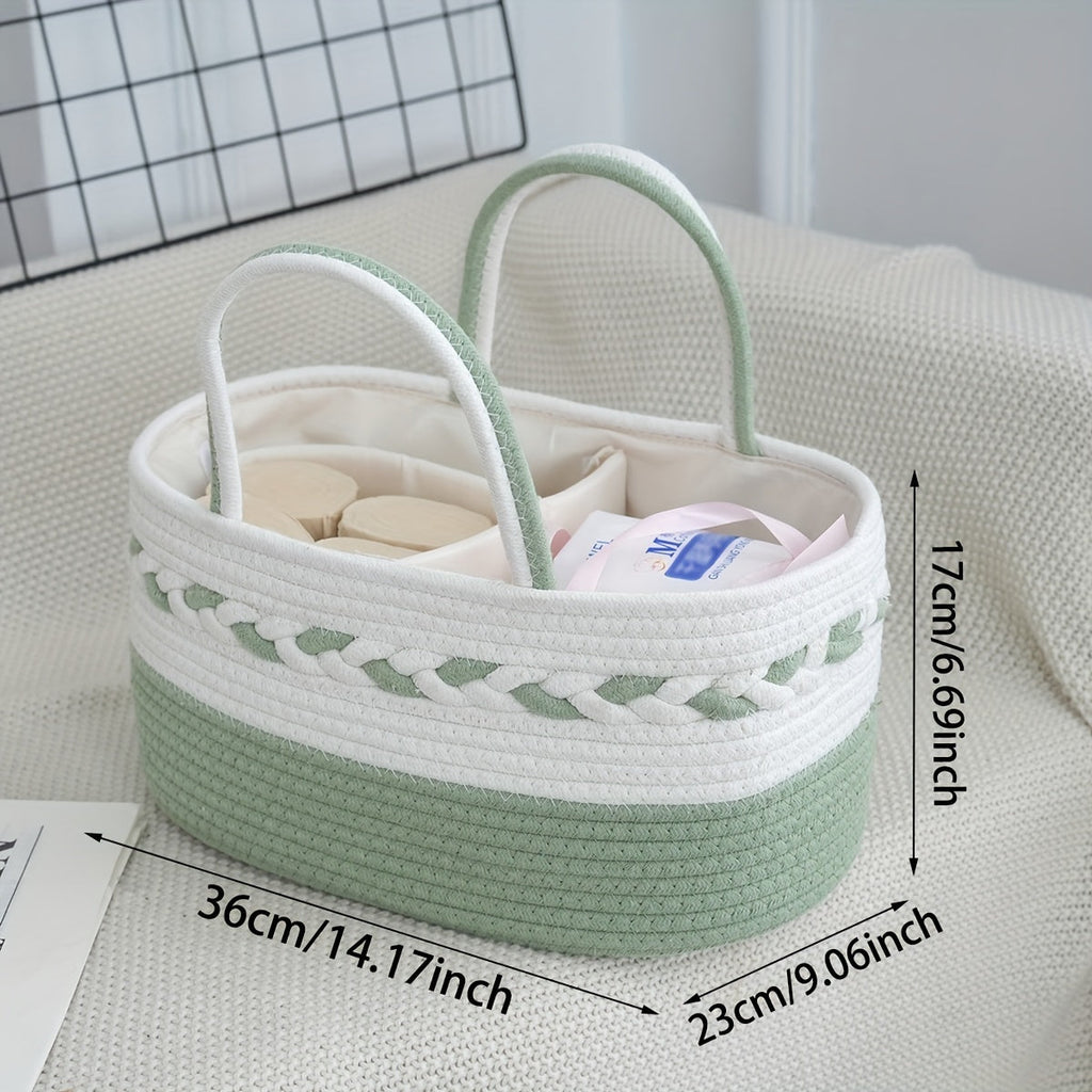 Boho Rope Storage Basket Woven Foldable Organizer 14¡± Large Capacity - Removable Lining Striped Shelf Basket with Handle for Home Bedroom Living Room Laundry Decor