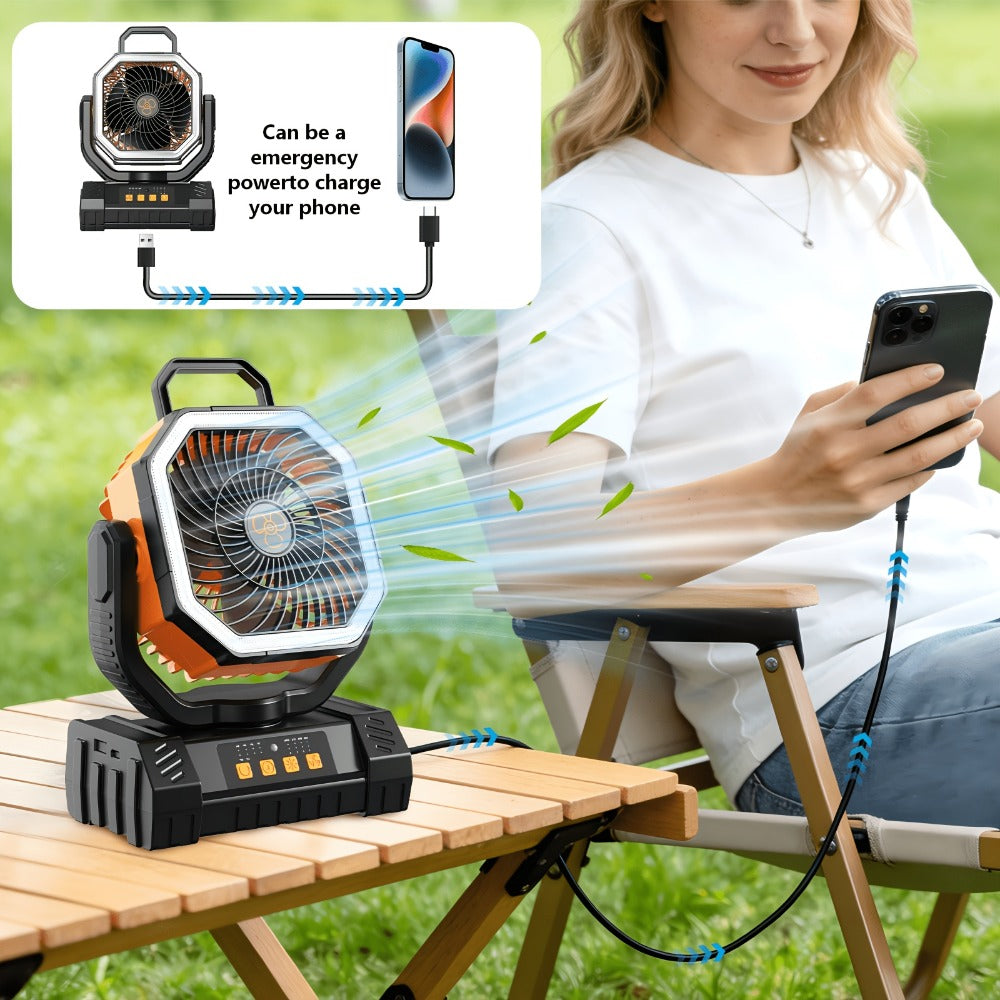 Camping Fan 20000mAh with LED Lantern and Remote Control, 4-Speed 90¡ã Oscillation 1-8H Timer, 59-Hour Battery Life Power Bank Fan with Hook for Tent, Hiking, Outdoor and Indoor Use