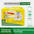 13 Gallon Trash Bags Heavy Duty Tear-Resistant Drawstring Garbage Bags with Fresh Lemon Scent Thickened Kitchen Trash Bags for Home Office Outdoor 75 Count or 160 Count Disposable Waste Bags