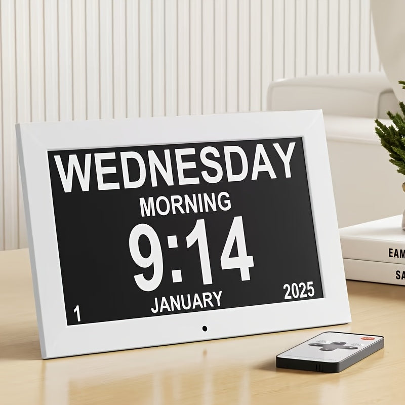 Digital Photo Frame Clock Large Display Calendar Alarm Clock for Seniors USB Powered Supports Photo Video Playback 7 10.1 Inch Bedroom Decor