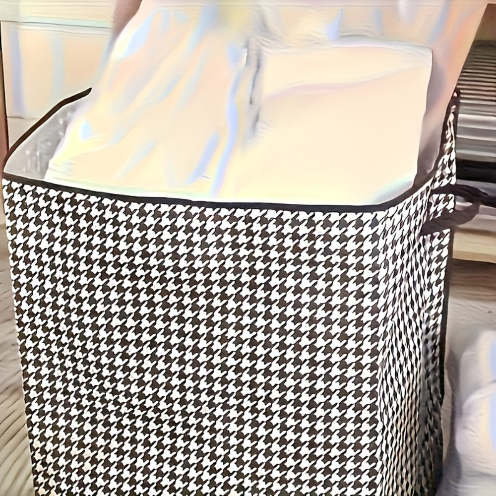 4pcs Large Storage Box Set with Lid & Handle ¨C Black White Checkered, Stackable, Thickened Lining, Double Zipper, Under-Bed & Moving Organizer