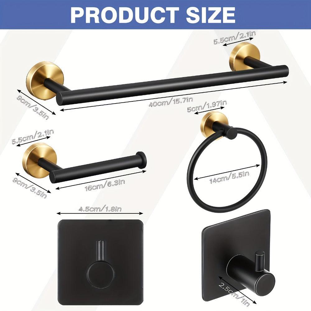10-Piece Bathroom Hardware Set SUS304 Stainless Steel Wall Mounted Towel Bar Toilet Paper Holder Robe Hooks Gold Black
