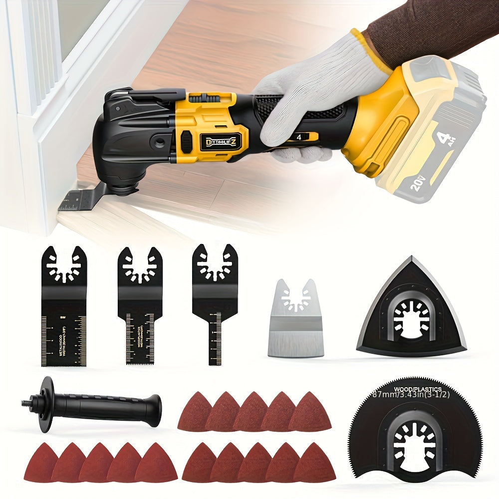 Oscillating Multi Tool Brushless Cordless Compatible with DeWalt 20V / 18V Battery ¨C 21000 OPM Variable Speed, 4.5¡ã Oscillating Angle, Anti-Vibration, Wood Cutting Blades & Sanding Pads (Battery Not Included)