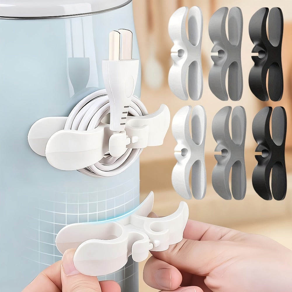 Cable Clips Wall Mounted Wire Organizer 12 Pcs Adhesive Cable Management Clips for Desk Kitchen Countertop, Cord Holder for Coffee Maker Small Appliances TV Computer, Space-Saving Cable Winder