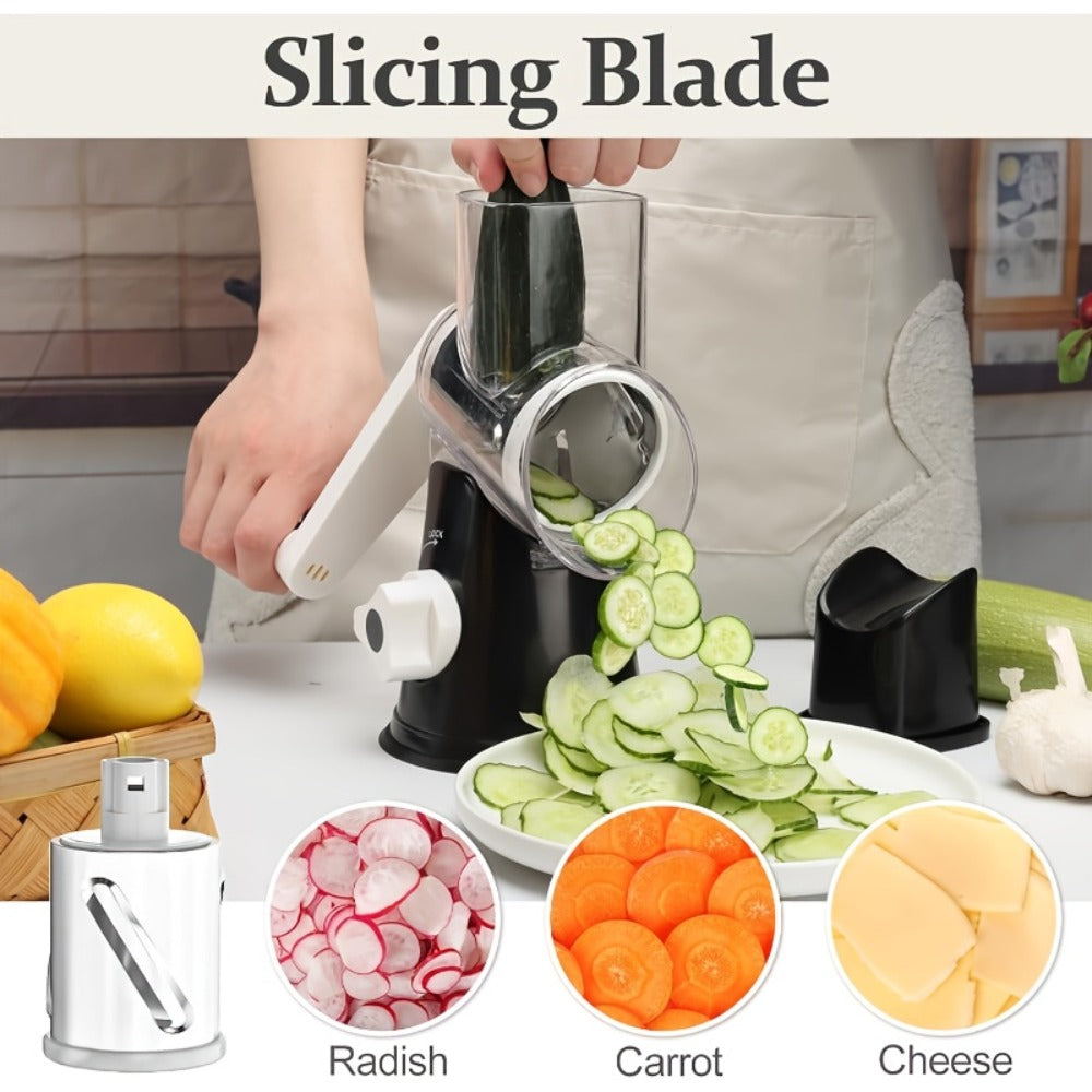 Rotary Cheese Grater with Hand Crank ¨C 3 Interchangeable Blades for Cheese, Vegetables & Nuts, Non-Slip Suction Base, Includes Cleaning Brush ¨C Manual Cheese Shredder for Kitchen (6 Colors)