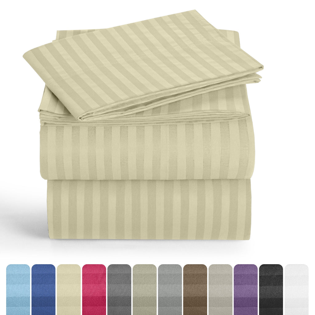 Bed Sheets Set 4/3 Piece Striped - Deep Pocket Fitted Sheet, Soft Breathable Cooling Microfiber Bedding with Pillowcases, Wrinkle Fade Stain Resistant, Hotel Luxury Quality for All Bed Sizes