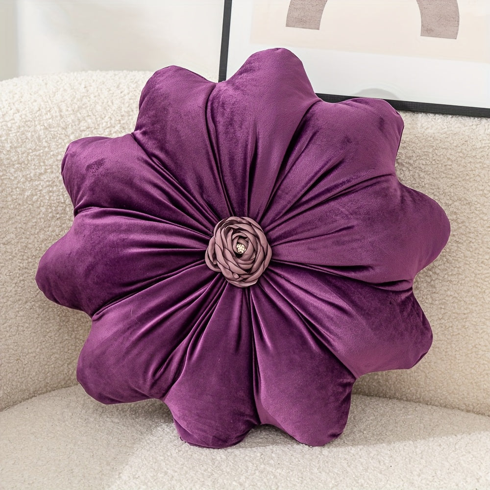 Velvet Flower Shaped Throw Pillow with Pillow Core Elegant Round Cushion Soft Luxury Floral Pillow for Sofa Bed Living Room Bedroom Decor Christmas Gift Hand Wash