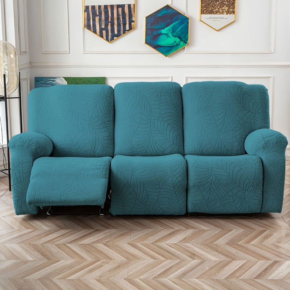 Jacquard Stretch Sofa Recliner Cover Big Leaves - High Stretch Soft Washable Slipcover for 1 2 3 Seat Loveseat with Console Furniture Protector Home Decor, 6 Colors