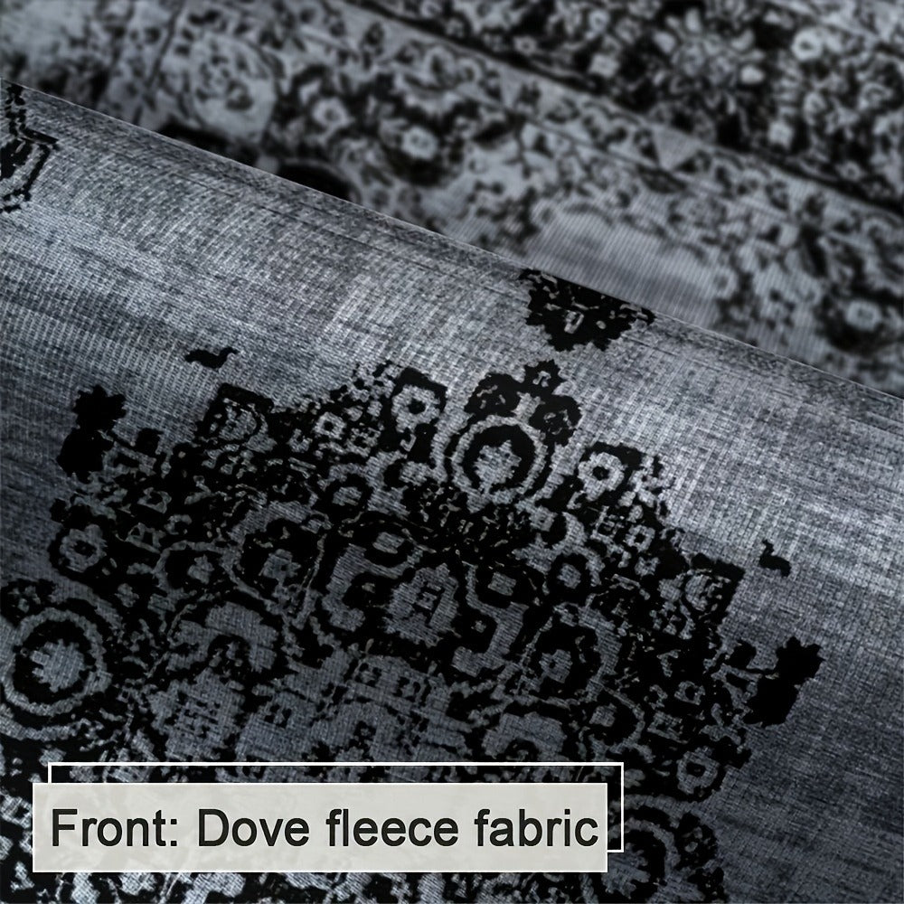 Velvet Floral Bohemian Area Rug - Low Pile Machine Washable Non-Slip Carpet for Living Room Bedroom Office Geometric Pattern