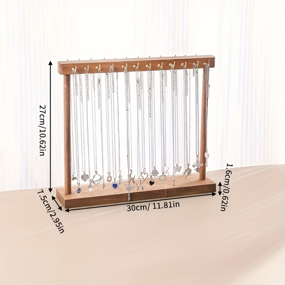 Jewelry Display Stand, 24/36 Hook Necklace Holder Organizer, Rustic Wood Tabletop Jewelry Tower, Tool-Free Assembly, Home Decor Boutique Retail