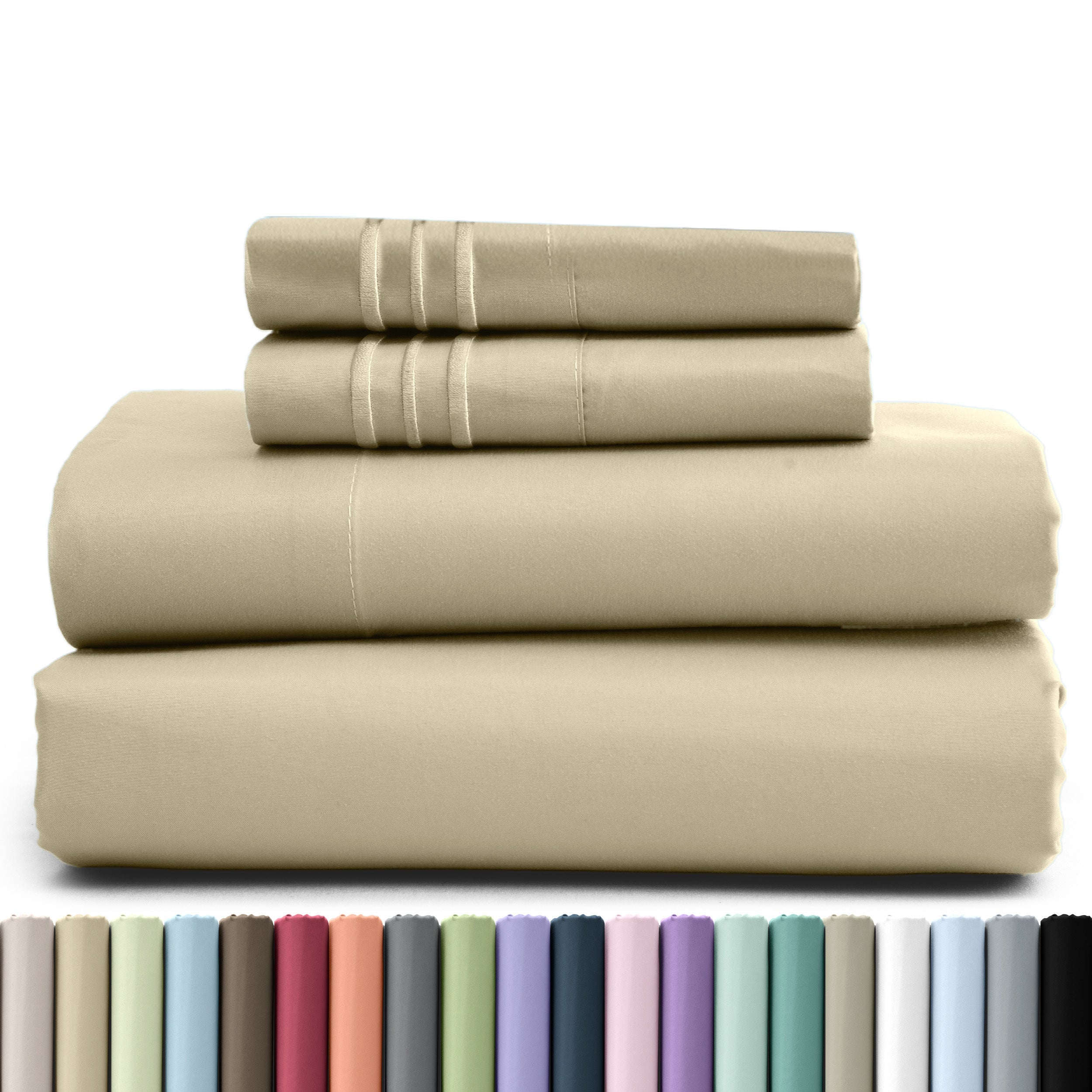 Fitted Sheet Set 4 Piece Microfiber Deep Pocket Bed Sheets - Soft Brushed Bedding Set with Pillowcases, All Season Cooling Sheet Set, 16 Inch Deep Pocket, Multiple Colors & Sizes