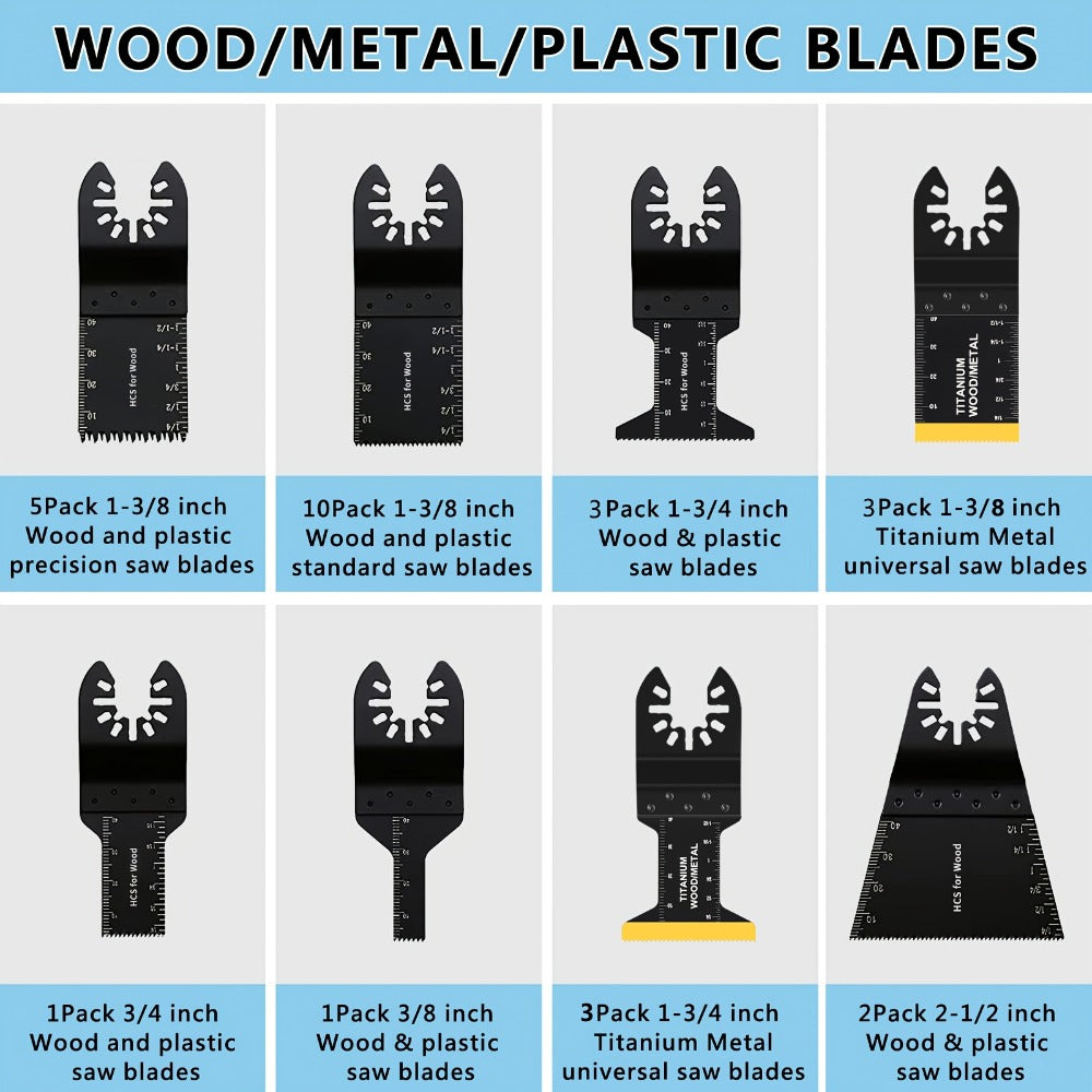 Oscillating Tool Blade Kit 98PCS Multi Tool Blades with Sanding Pads Sandpaper for Cutting Wood Plastic Metal Nails PVC Drywall Fits Most Oscillating Tool Models Universal