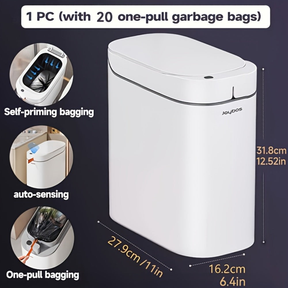 Automatic Sensor Trash Can Self-Emptying 3.8 Gallon with Drawstring Bags - Hands Free Infrared Smart Waste Bin for Bathroom Kitchen Bedroom Office Dorm Room