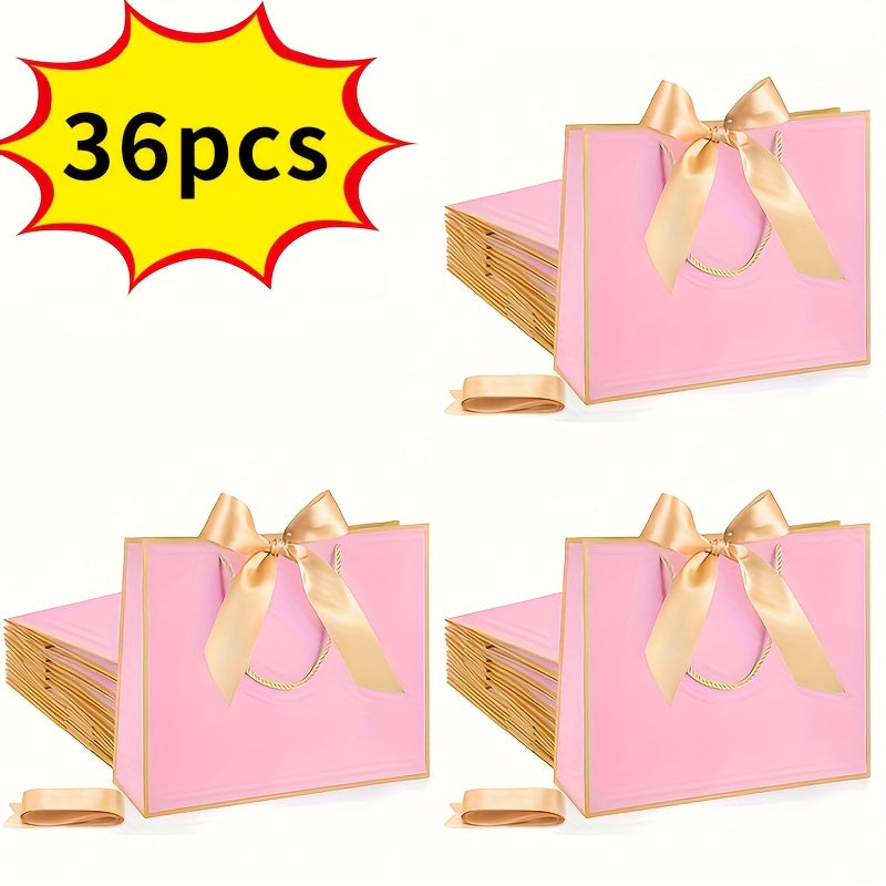 Gift Bags with Handles for Party Favors - Butterfly Ribbon Thank You Bags Wedding Baby Shower Birthday Bridesmaid Housewarming Autumn Celebration Elegant Packaging 12 24 36pcs