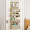 2-Pack Over-The-Door Hanging Organizer with 5 Shelves & 4 Clear Pockets ¨C Beige Rattan Storage Rack for Closet, Bedroom & Bathroom