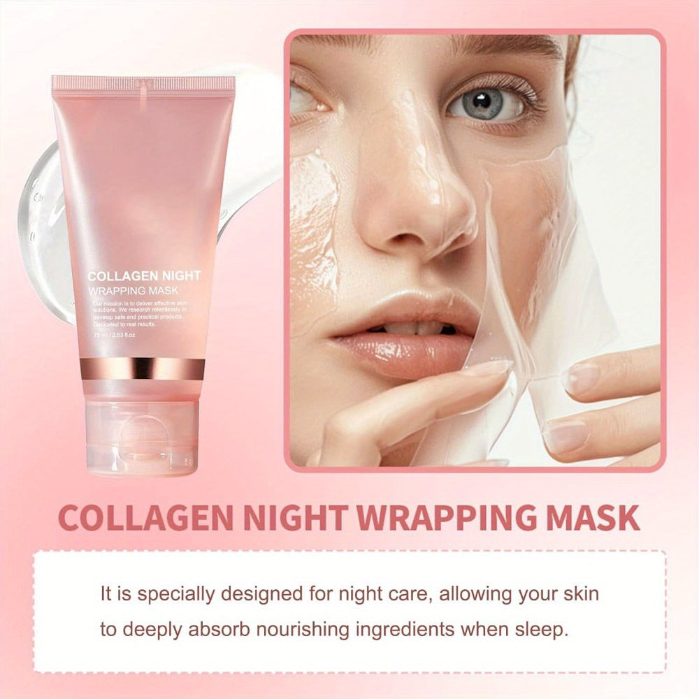 Collagen Night Mask with Brush Overnight Face Mask Hydrating Anti-Aging Sleeping Mask Elasticity Repair Skin Care for All Skin Types