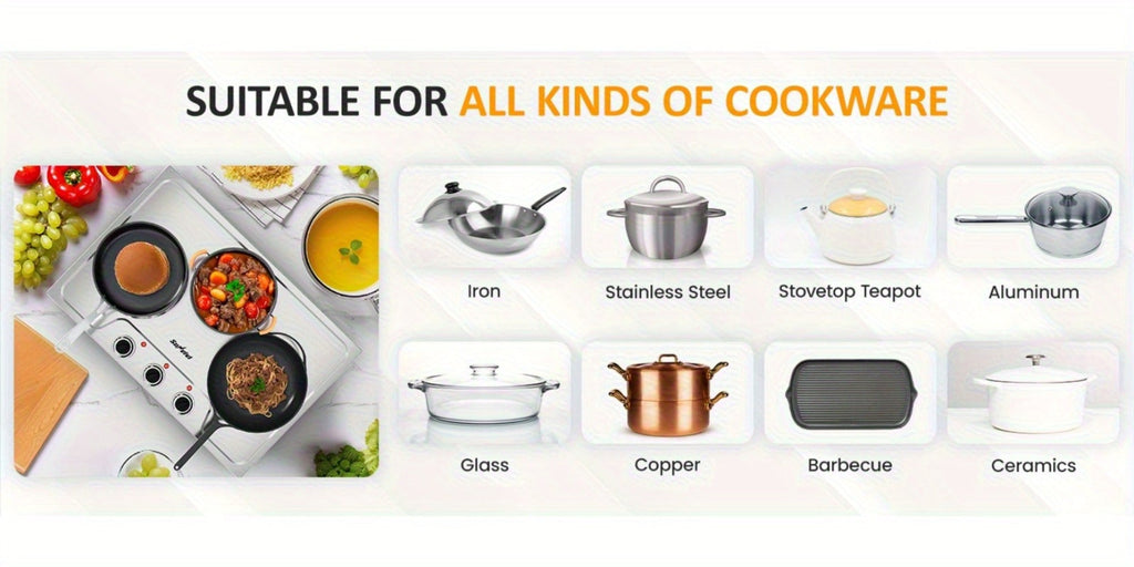 Portable Electric Cooktop Triple Burner 1800W ¨C Royalcraft Countertop Electric Stove with Knob Control, Indicator Light, Compatible with All Cookware, Silver