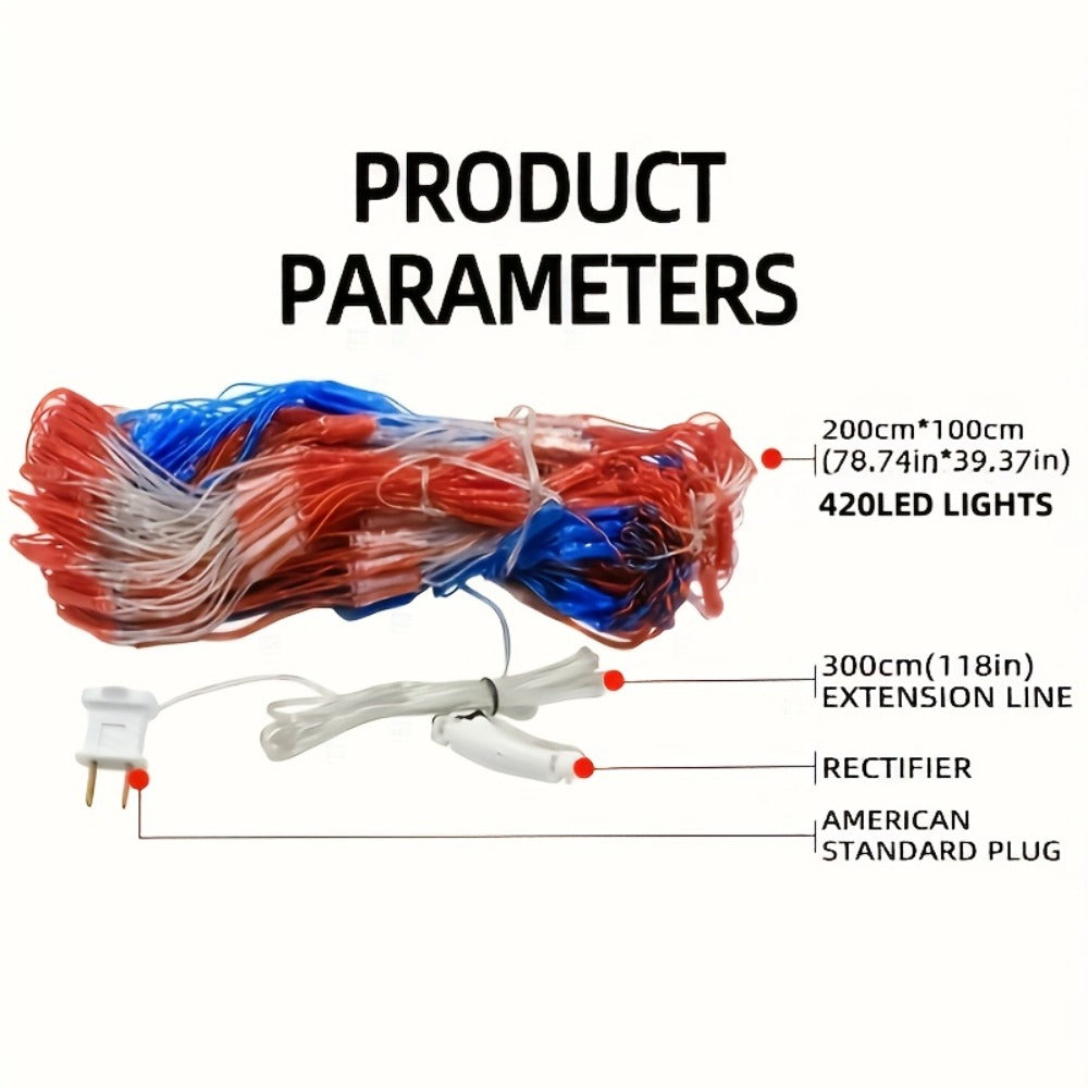 American Flag LED Net Light 420 LEDs ¨C Patriotic String Lights for 4th of July, Memorial Day, Independence Day, Christmas & New Year, Indoor Outdoor Garden Yard Decor, Plug-In 6.6x3.3ft