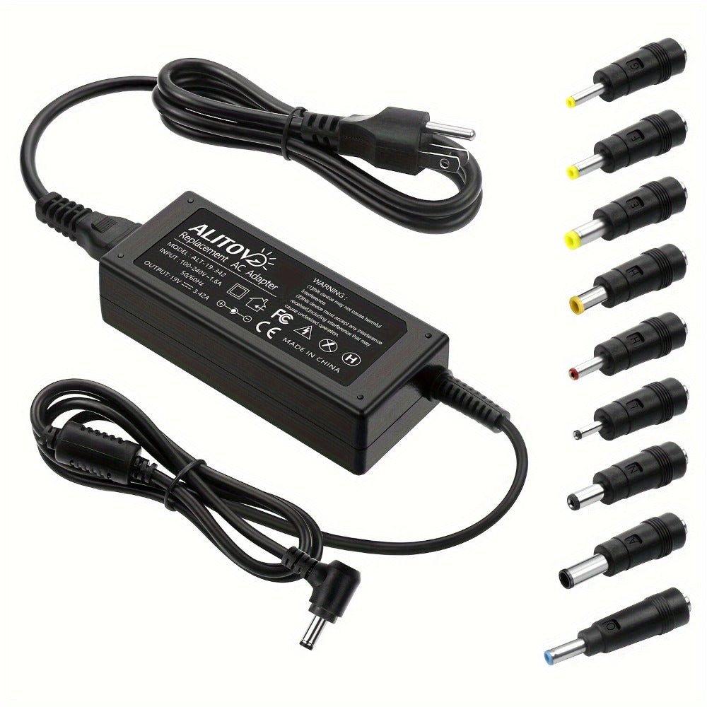 19V 3.42A 65W Universal Laptop Power Adapter - Compatible with HP, LG Monitor, Samsung TV, Acer, Chromebook, ASUS, JBL Speaker, AC 100-240V Input, 9 DC Tips Included, Short Circuit Protection