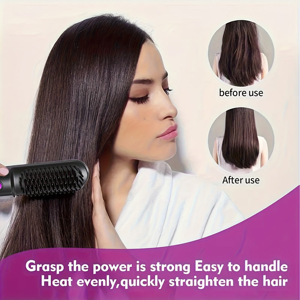 Wireless Hair Straightener Comb - Portable Cordless Straightening Brush with 3-Min Fast Heat, 3 Temp Settings 170-190¡ãC, Negative Ion Technology, 3D Comb Design, Lightweight Travel Hair Straightener