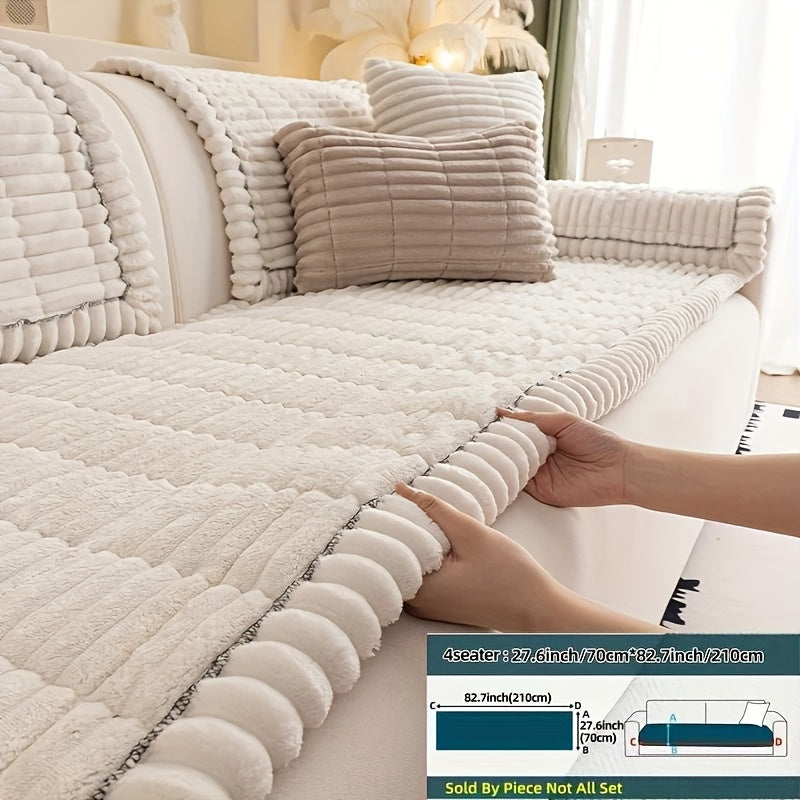 Sofa Cushion Cover Plush Velvet Washable Seat Pad Wavy Edge Soft Kapok Filling for Couch Loveseat 1 2 3 4 Seater ¡ª Easy Install Home Decor Protection