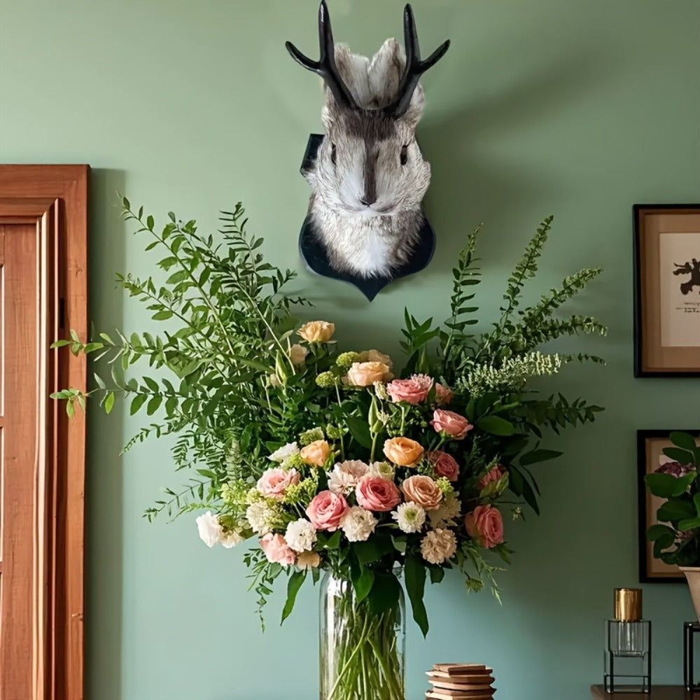 Jackalope Wall Mount Faux Taxidermy Rabbit Head with Antlers - Whimsical 3D Resin Animal Wall Art for Home, Living Room & Office Decor | Retro Fauxidermy Gift for Birthday, Housewarming & Christmas