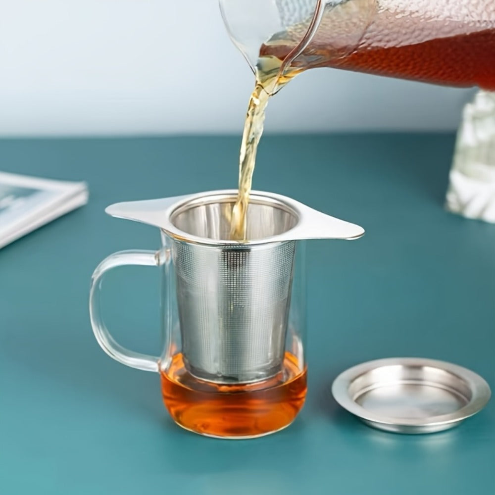 Stainless Steel Tea Strainer Set of 4 with Lid ¨C Fine Mesh Tea Infuser with Dual Handles for Loose Leaf Tea, Herbs & Spices ¨C Ergonomic Grip, Durable & Easy to Clean