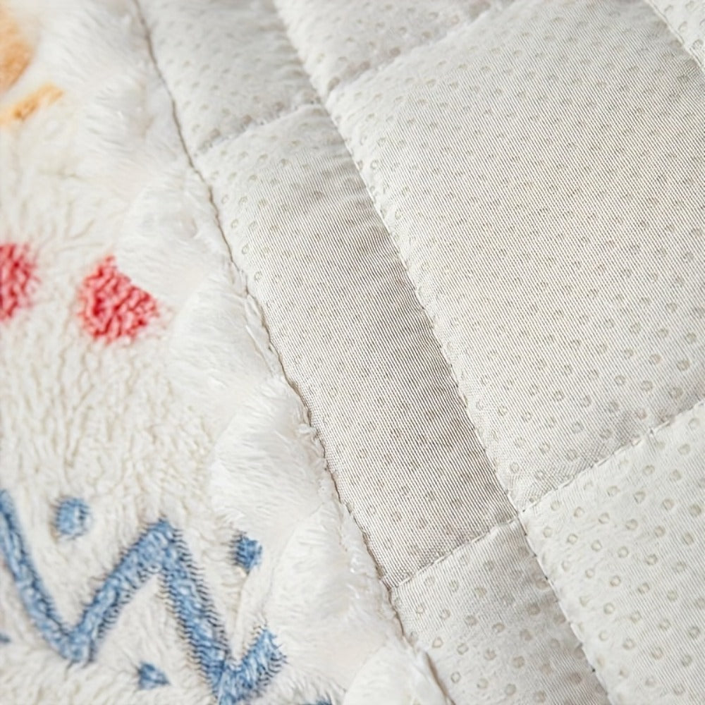 Bohemian Floral Quilted Sofa Cover - Thick Milk Fleece Warm Cozy Couch Protector Machine Washable with Ruffle for 2 3 4 Seater Living Room Decor, White