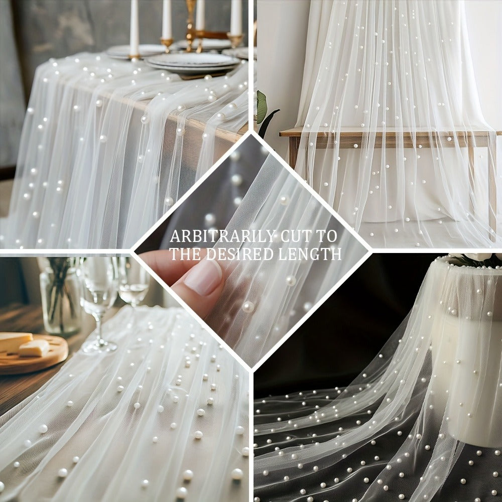 White Pearl Sheer Tulle Fabric Roll 160x300cm ¨C Elegant Organza Mesh for Wedding Backdrop Table Skirt Window Drape Party Decoration Bridal Shower Baby Shower Festive Event Decor