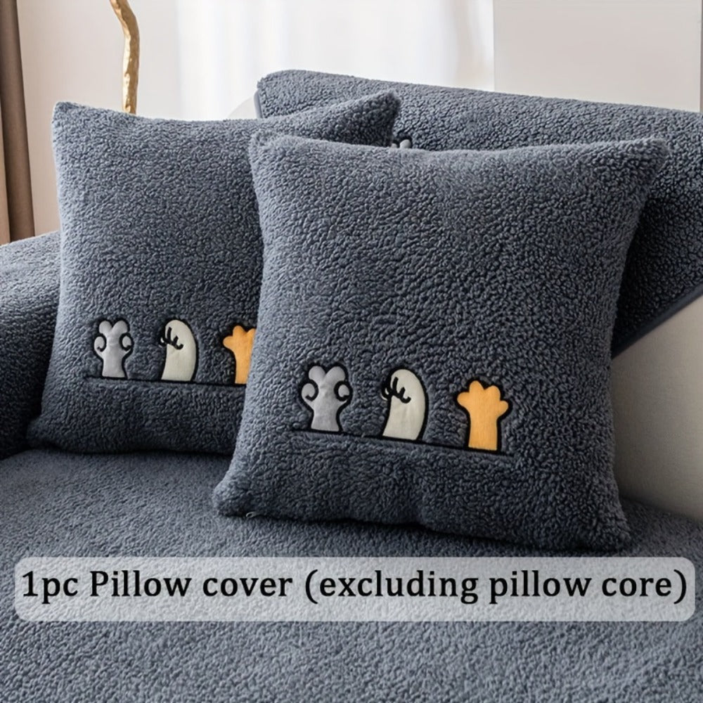Plush Shearling Sofa Cover Non-Slip Pet-Friendly Couch Protector Animal Bone Embroidery Soft Warm for Living Room Bedroom Office 2 3 4 Seater