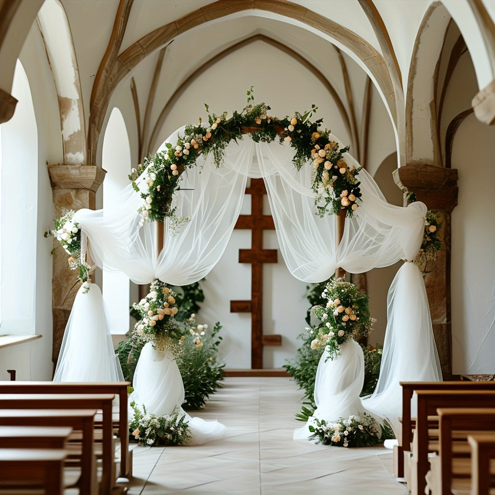 Chiffon Draping Fabric for Wedding Arch 32.8Ft | Sheer Backdrop Curtain for Ceremony, Reception & Bridal Shower Decor, Lightweight Nylon Drape for Party Arch, Birthday & Event Background Decoration