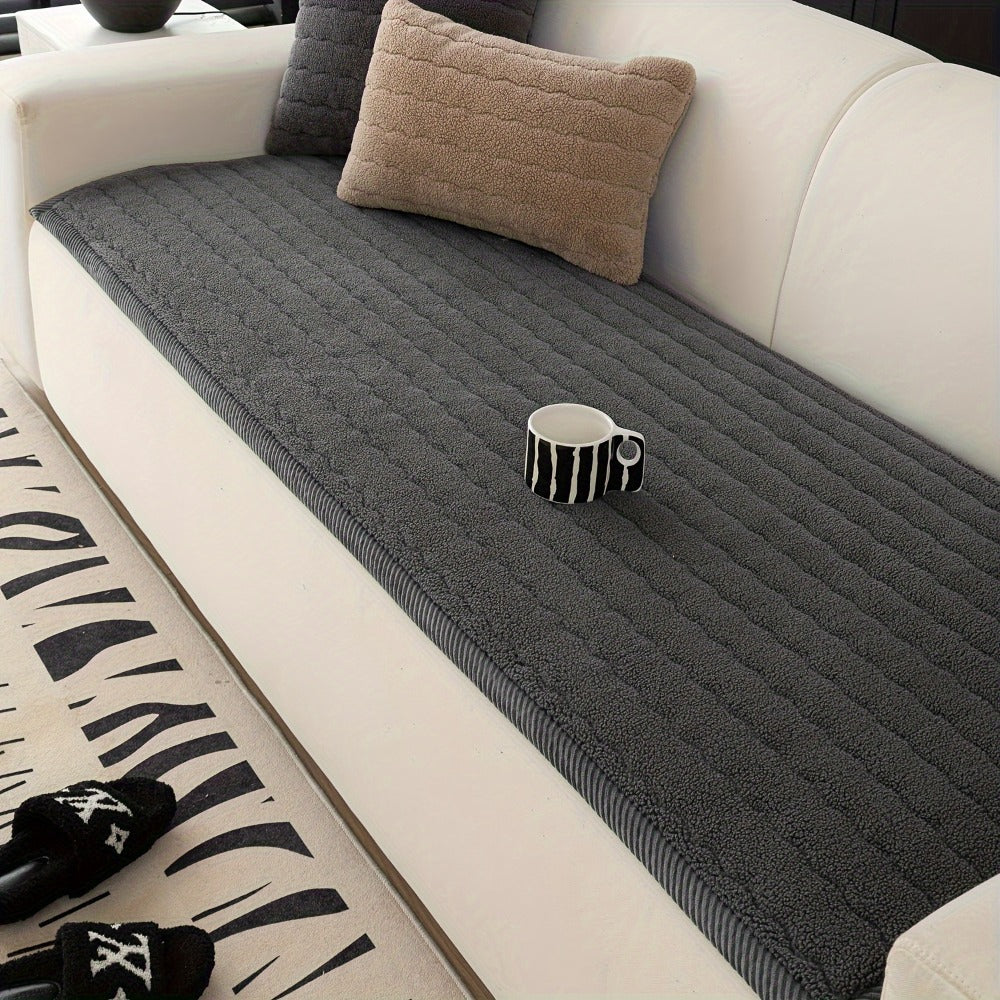 Plush Sofa Cover Bohemian Style Thickened Short Plush Non-Slip Machine Washable Pet Friendly Sofa Slipcover for Living Room Bedroom Office - Armrest Pad to 4 Seater
